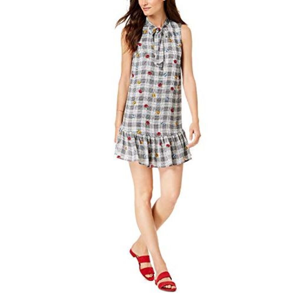 Maison Jules Printed Flounce-Hem Dress
